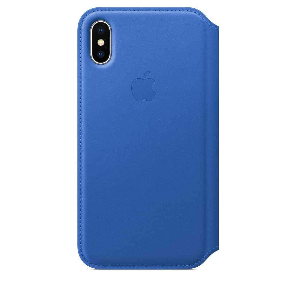 كفر ايفون الذكي باللون الازرق الفاتح جلدي على شكل دفتر  من ابل Apple iPhone X Leather Folio Electric Blue