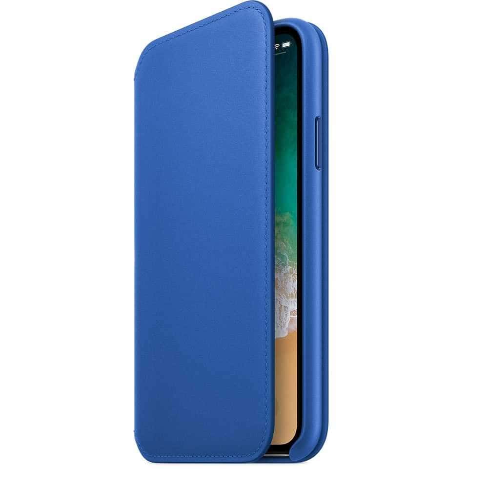 كفر ايفون الذكي باللون الازرق الفاتح جلدي على شكل دفتر  من ابل Apple iPhone X Leather Folio Electric Blue