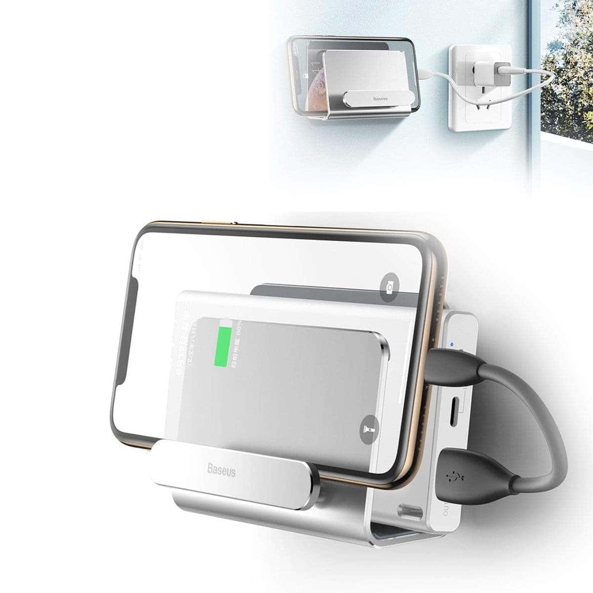 حامل هاتف معلق على الحائط Baseus wall-mounted metal holder – فضي