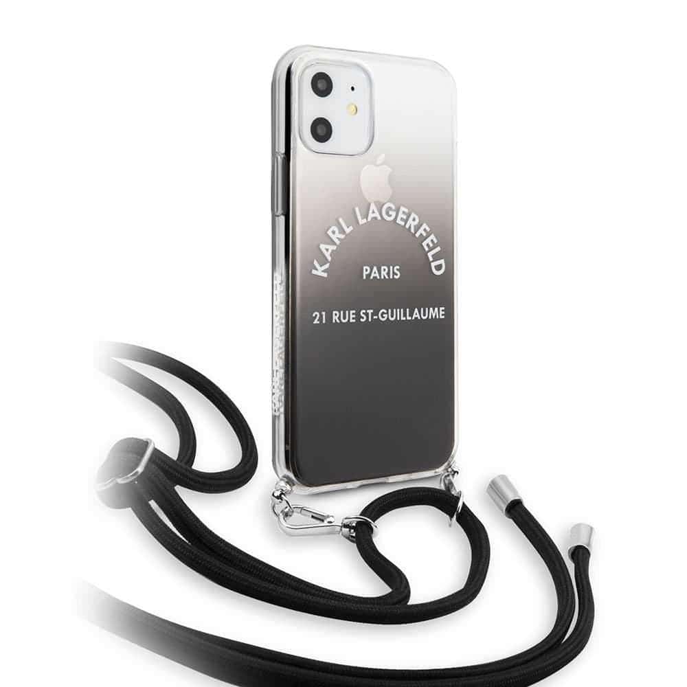 Karl Lagerfeld Gradient Hard Case With Cord Strap For Iphone 11 - Black