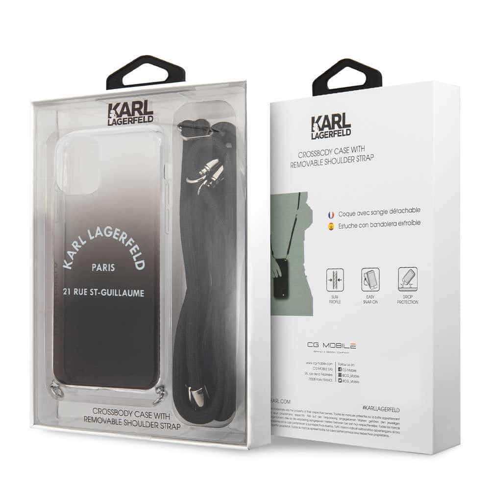 Karl Lagerfeld Gradient Hard Case With Cord Strap For Iphone 11 - Black