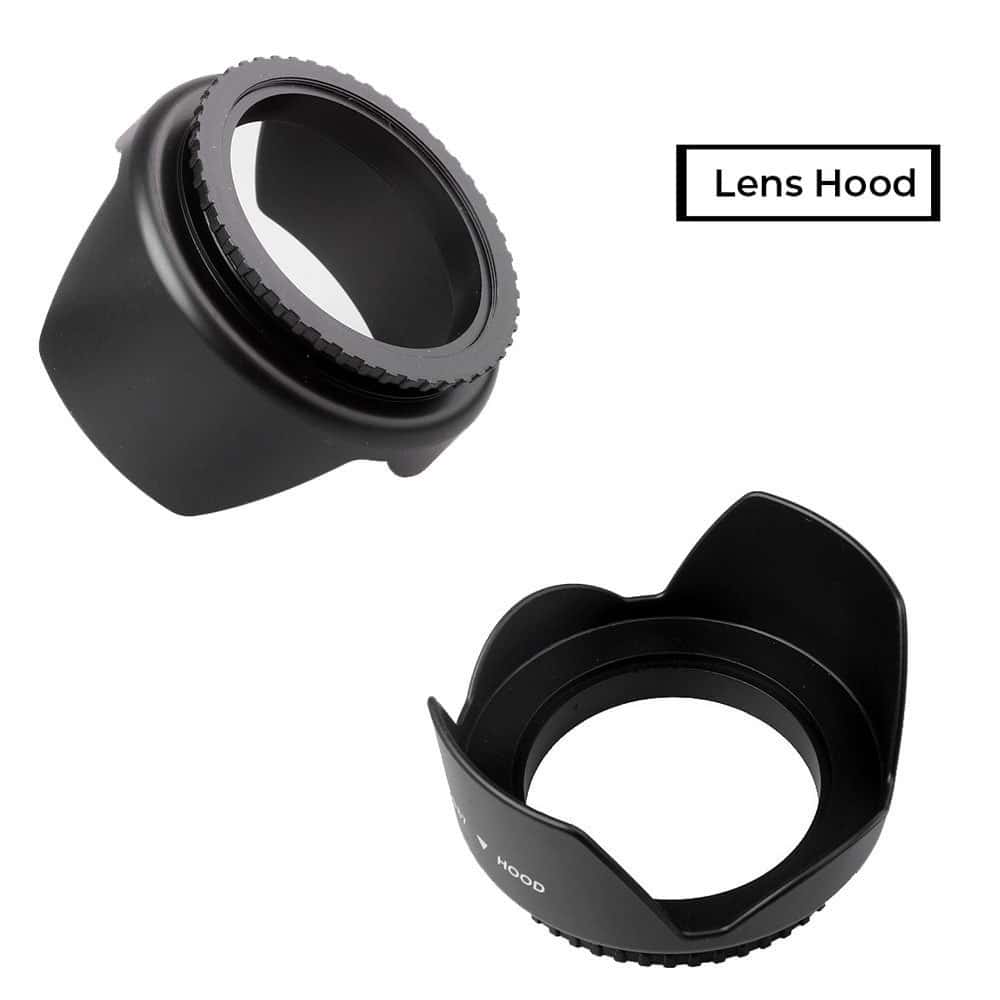 O Ozone Professional Camera Lens Protection Set 52mm Lens Hood, Lens Cap, 3 Piece Lens Filter [ UV-CPL-FLD ] & Small Carry Pouch For DSLR Camera, For Nikon, For Cannon, For SLR Lenses - Black