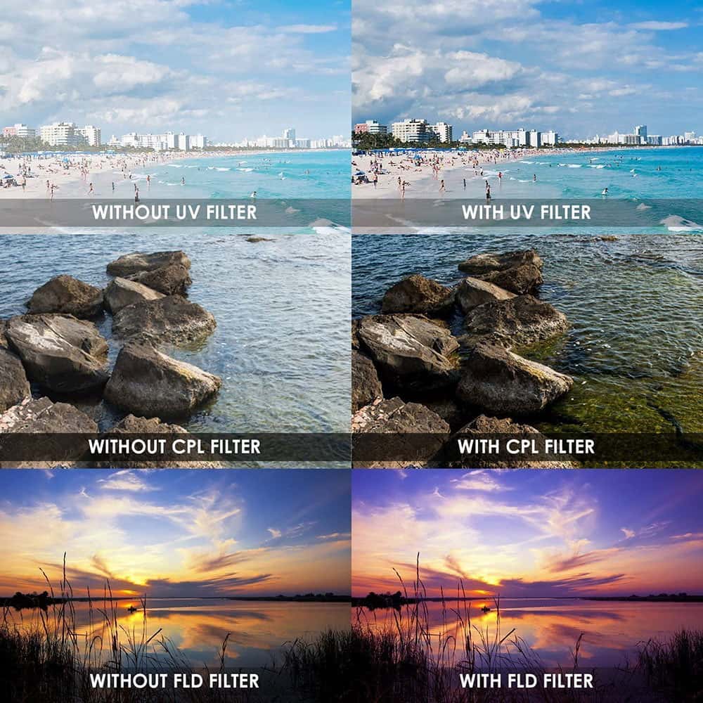 O Ozone Professional Camera Lens Protection Set 52mm Lens Hood, Lens Cap, 3 Piece Lens Filter [ UV-CPL-FLD ] & Small Carry Pouch For DSLR Camera, For Nikon, For Cannon, For SLR Lenses - Black