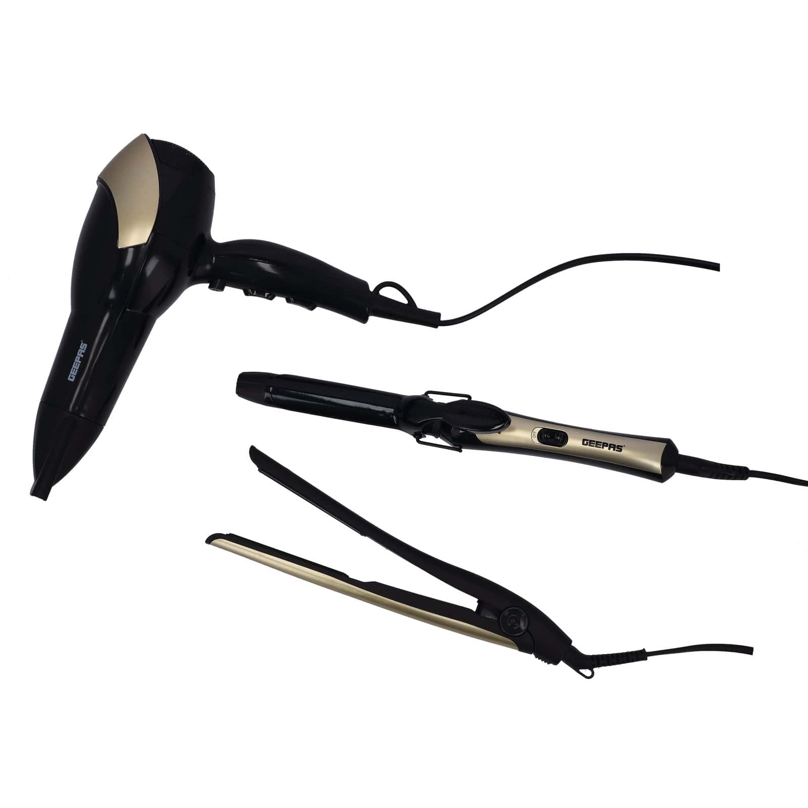 Geepas 3 In 1 Hair Styling Set 2200W - 2 Speed & 3 Heat Setting Curler - Ceramic Coating Plates Straightener with 25mm Hair Curler - Ideal Gift for Women - Perfect for Short & Long Hairs