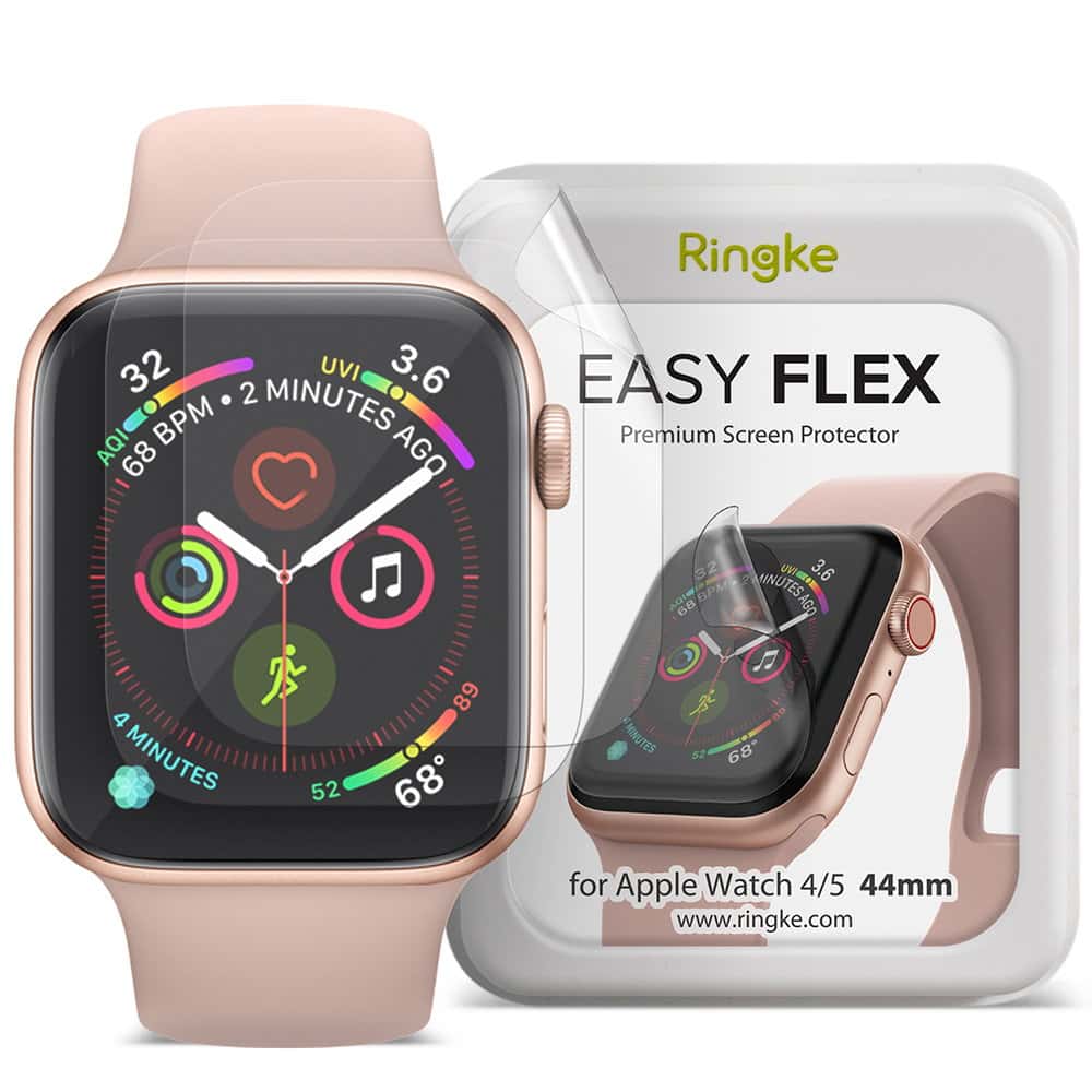 Ringke Easy Flex Screen Protector for Apple Watch 44mm Screen Guard, Antibacterial [Edge-to-Edge Protection] [ Bubble-Free Scratch Protection ] [Designed for Apple Watch 44mm Series 5 / Series 4 ] - Clear