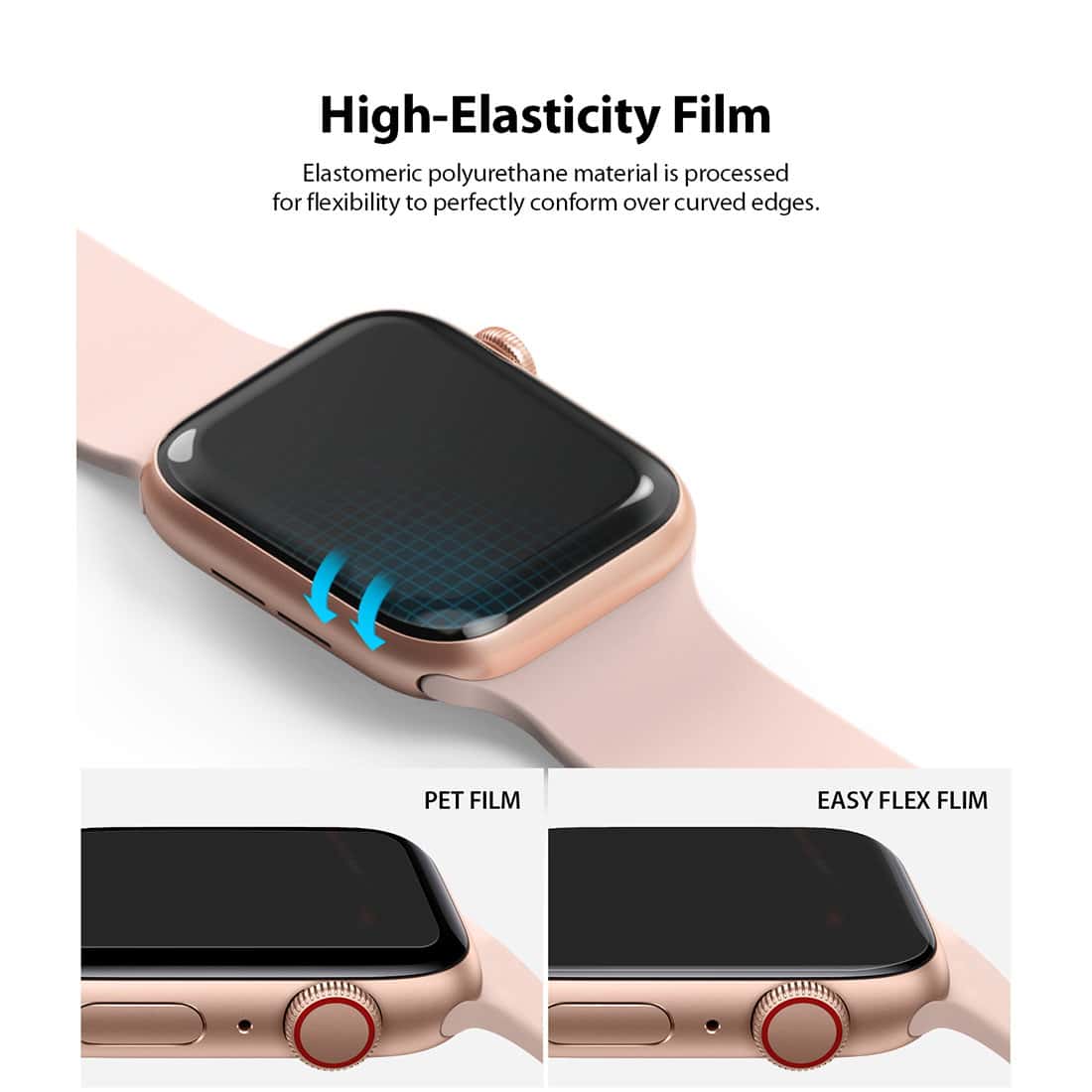 Ringke Easy Flex Screen Protector for Apple Watch 44mm Screen Guard, Antibacterial [Edge-to-Edge Protection] [ Bubble-Free Scratch Protection ] [Designed for Apple Watch 44mm Series 5 / Series 4 ] - Clear