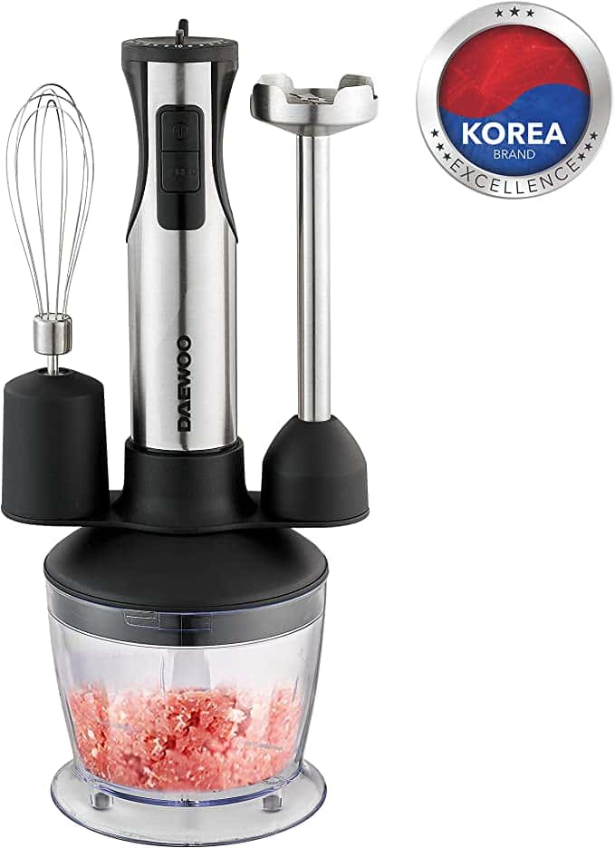 خلاط يدوي 600 واط Daewoo 4-in-1 Stainless Steel Hand Blender with Chopper