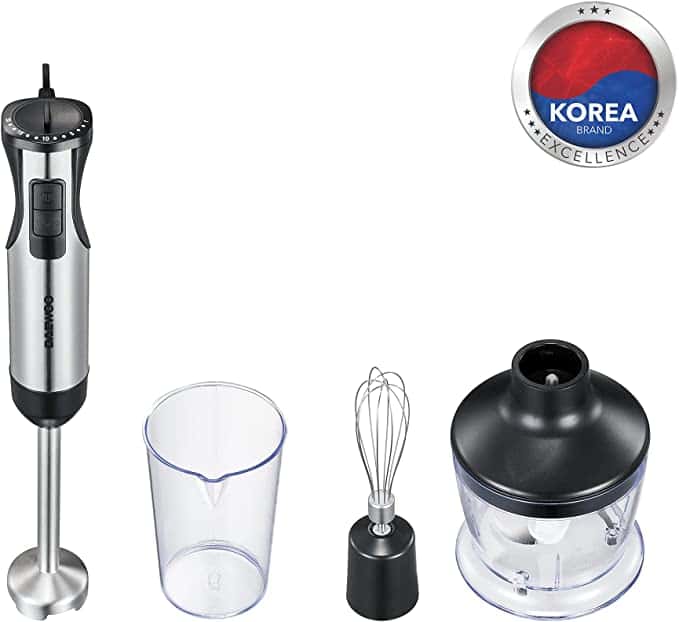 خلاط يدوي 600 واط Daewoo 4-in-1 Stainless Steel Hand Blender with Chopper