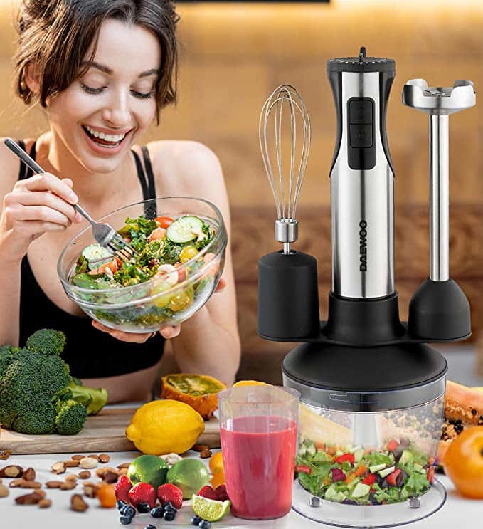 خلاط يدوي 600 واط Daewoo 4-in-1 Stainless Steel Hand Blender with Chopper