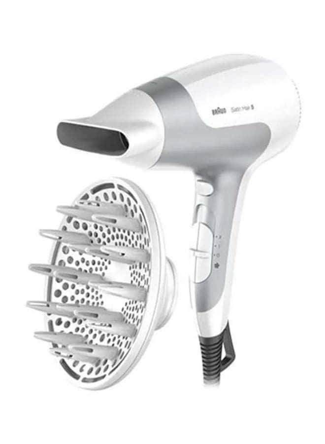 استشوار براون بالفرشاة الدوارة 5 إعدادات بقوة 2500 واط أبيض ورمادي Braun Grey/White 2500W With Diffuser Satin Hair 5 Power Dryer