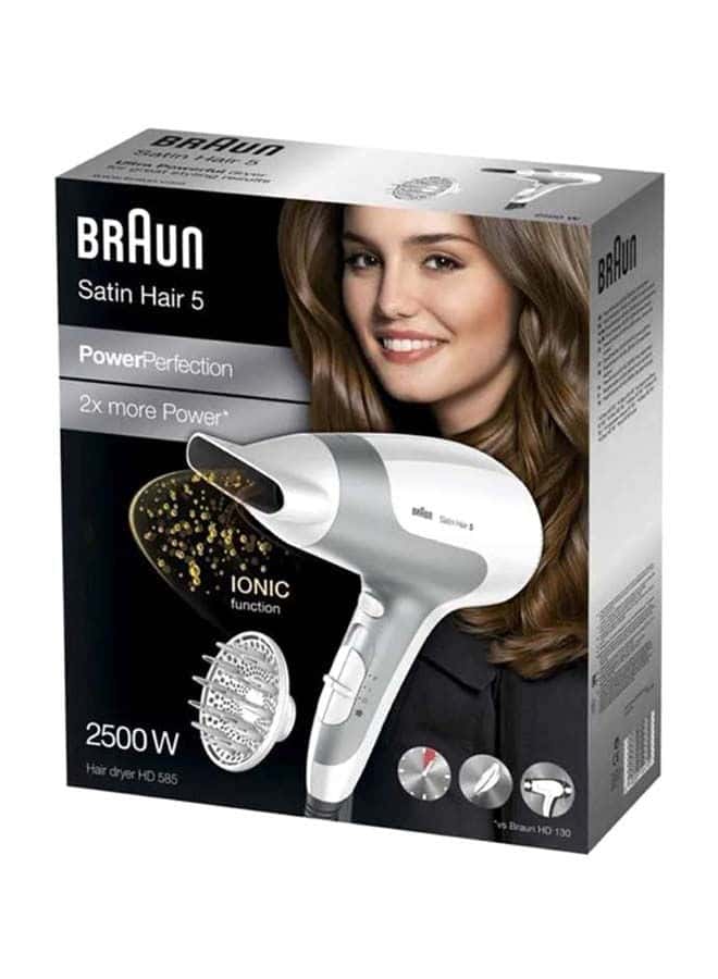 استشوار براون بالفرشاة الدوارة 5 إعدادات بقوة 2500 واط أبيض ورمادي Braun Grey/White 2500W With Diffuser Satin Hair 5 Power Dryer