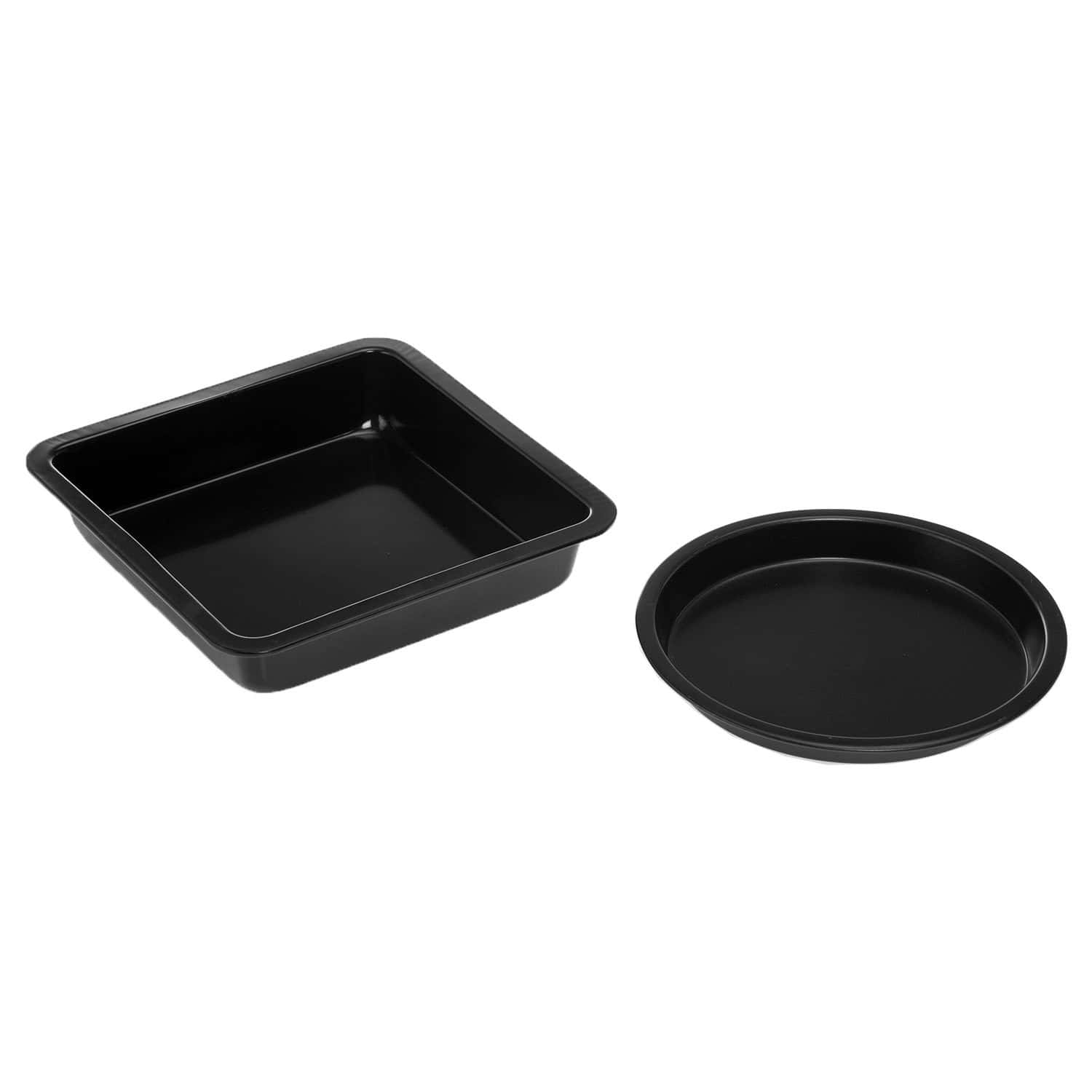 صواني كيك عدد 2 من مادة غير لاصقة لون أسود بشكل دائري ومربع من رويال فورد Royalford Non-Stick 2 Pcs Cake Pan Set - Round & Square Trays - Oven Safe, Eco-Friendly and High Quality
