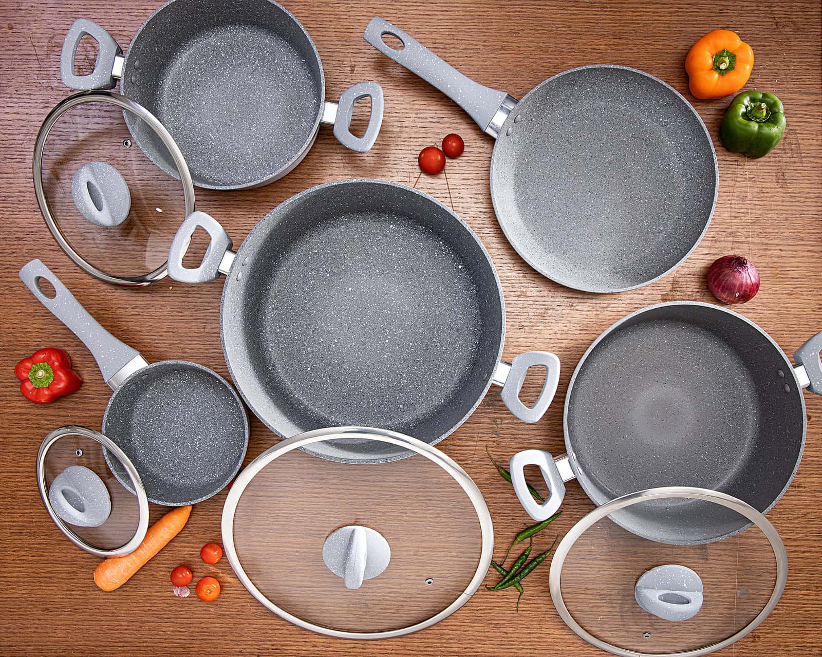 Royalford 9Pcs Smart Aluminium Cookware Set - Durable Marble Coating, High-Quality Forged Aluminium