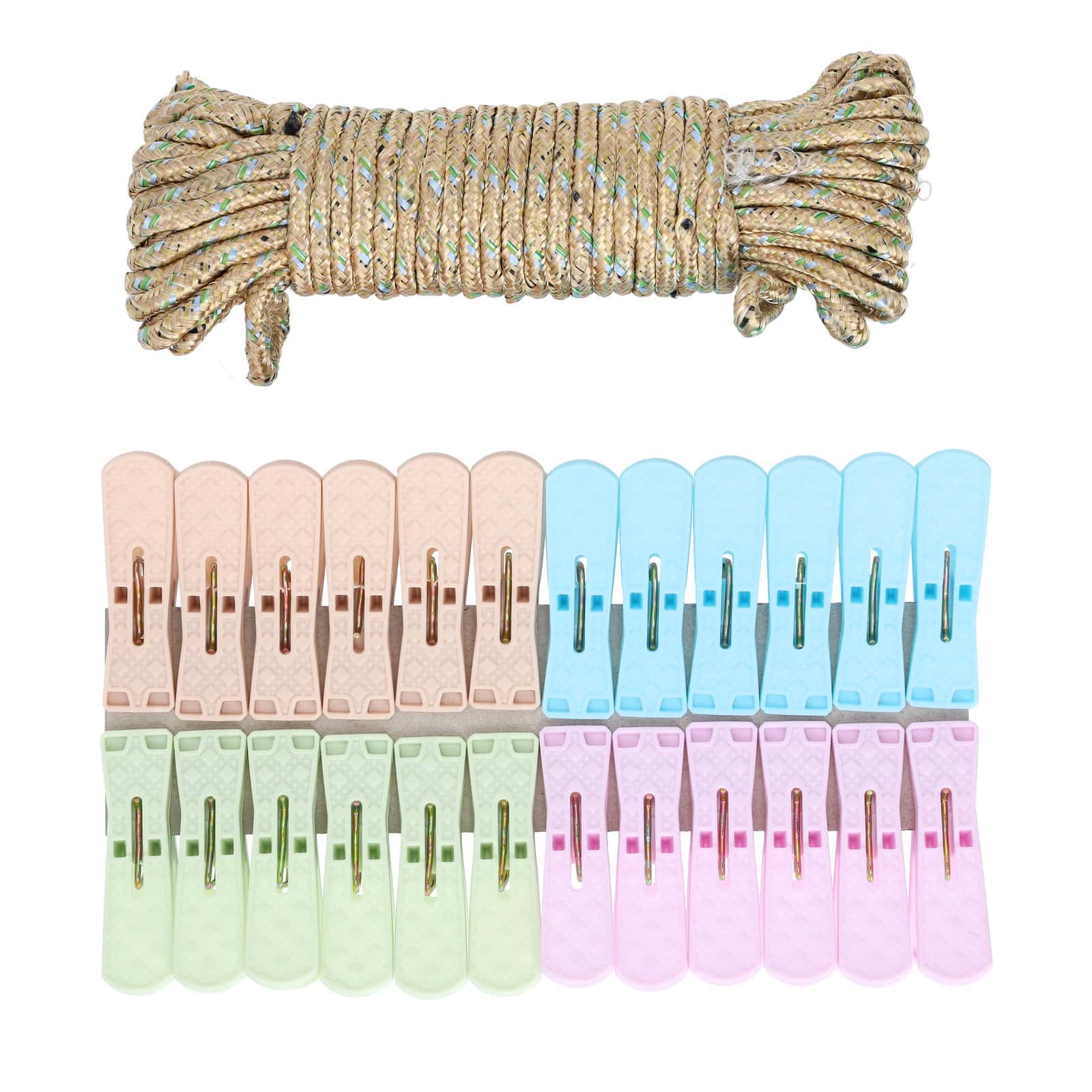 مشبك قماش (ملاقط غسيل) بلاستيك 24 قطعة مع حبل للغسيل بطول 10 أمتار Delcasa 24 Pcs Plastic Clip With Rope