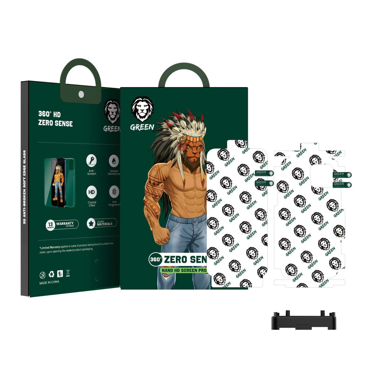 واقي شاشة مع حماية خلفية بتقنية Nano HD لهاتف آيفون 13 برو | GreenLion 360Â° Zero Sense