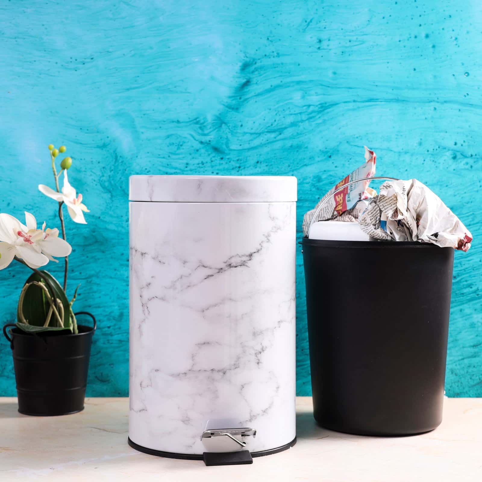 سلة مهملات ( 12 لتر ) - ابيض Royalford - Marble Design Dust Bin