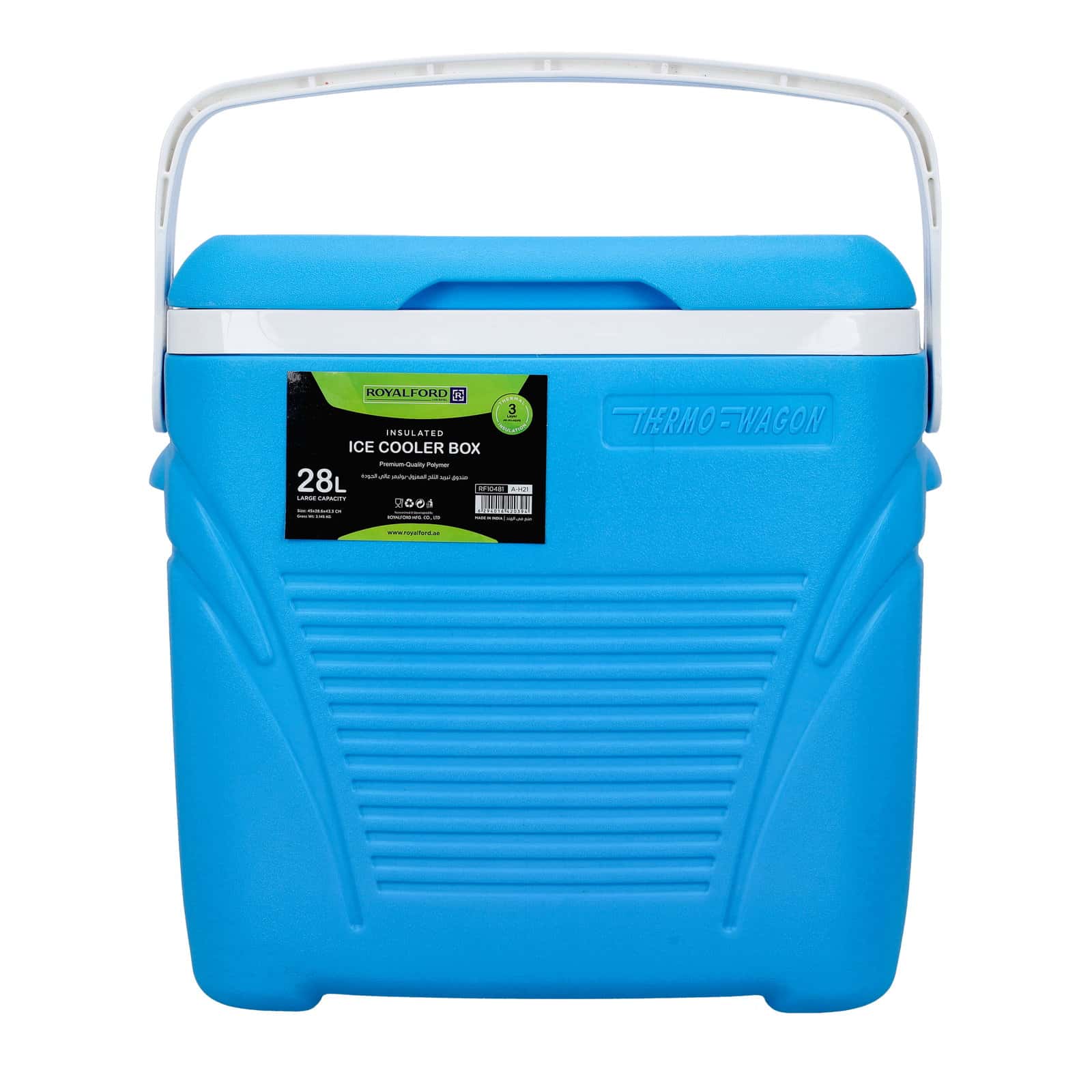Royalford Insulated Ice Cooler Box, 28L, RF10481 | Portable Cooler Box | 3 Layer PP-PU-HDPE | Premium Quality Polymer | Thermal Insulation | Large High Performance Cooler Box