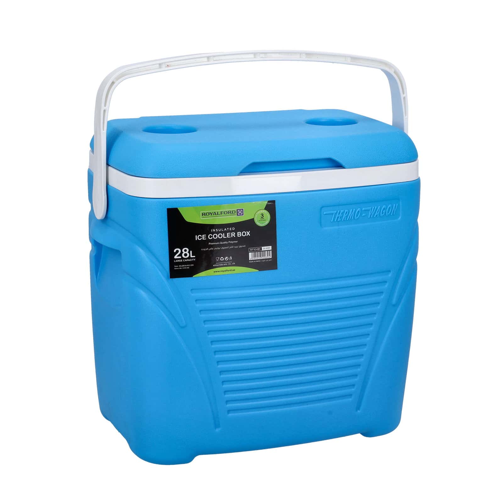 Royalford Insulated Ice Cooler Box, 28L, RF10481 | Portable Cooler Box | 3 Layer PP-PU-HDPE | Premium Quality Polymer | Thermal Insulation | Large High Performance Cooler Box