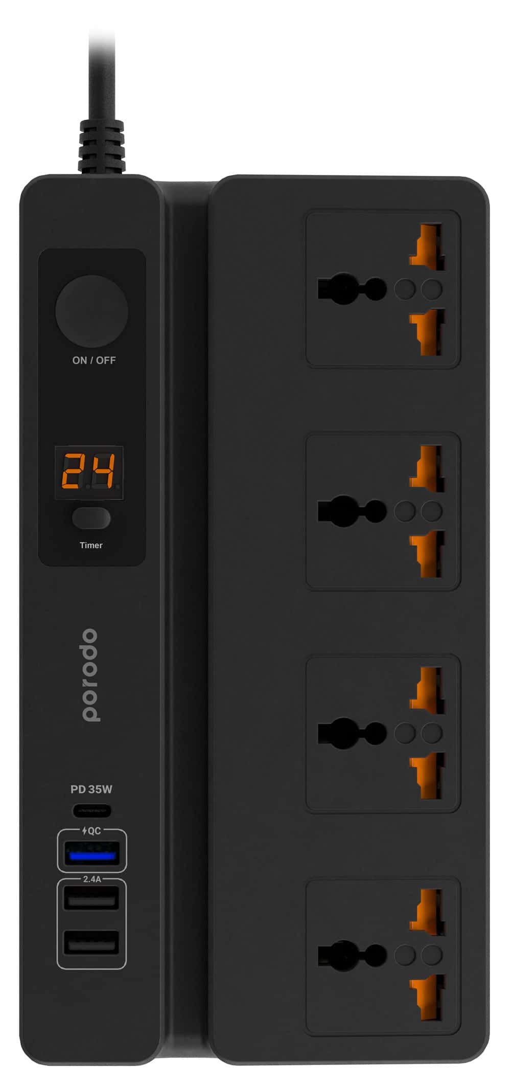 محول كهرباء متعدد المداخل مع مؤقت ذاتي Porodo 4 AC 3 USB & USB-C PD 35W Multiport Socket 3M 3000W UK