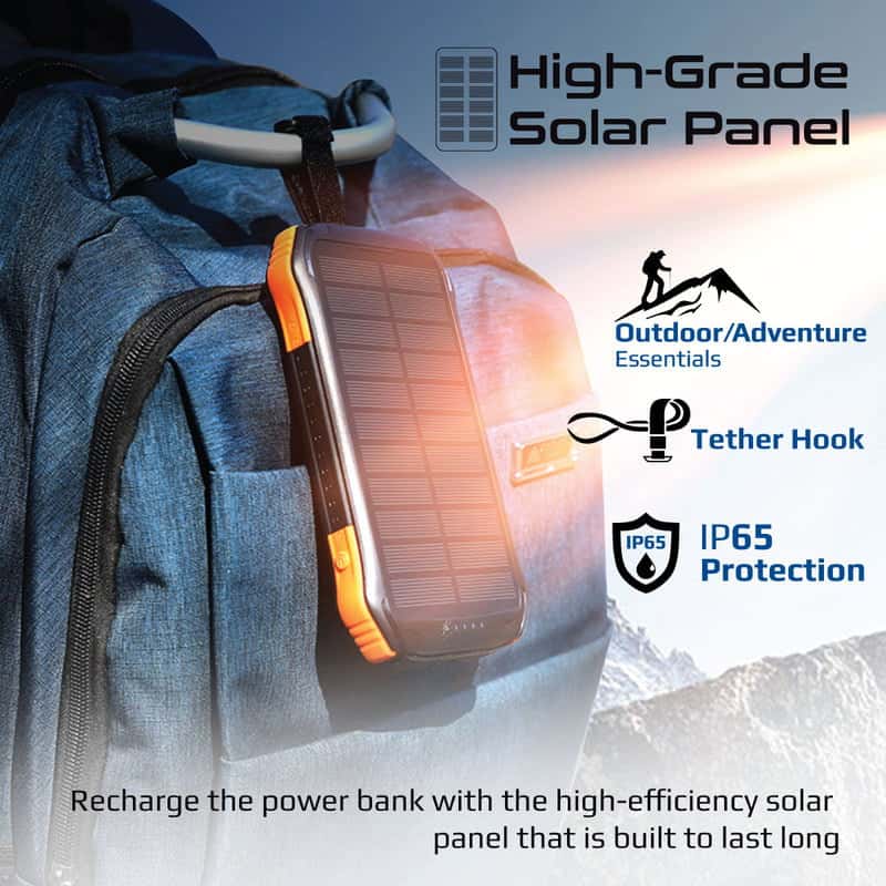 شاحن جوال بالطاقة الشمسية 10000 ميللي أمبير - يدعم الشحن اللاسلكي  PROMATE Rugged EcoLight Solar Power Bank