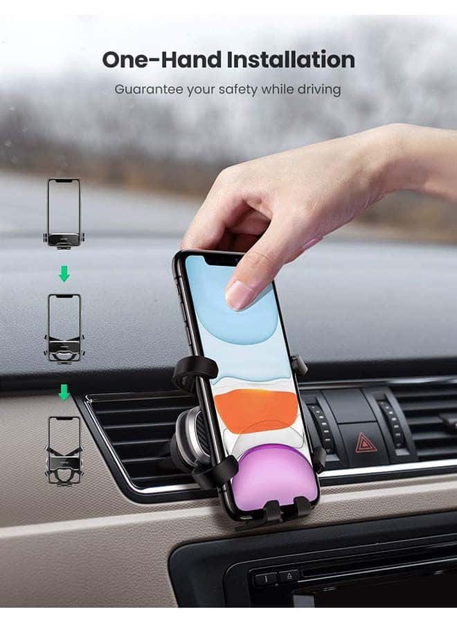 UGREEN Car Phone Holder Air Vent Mount Gravity Auto Clamp Retractable Cradle Clip for iPhone 13 13 Mini 13 Pro 13 Pro Max 11 min pro max XR XS Samsung S20 S10 A71 A70 black