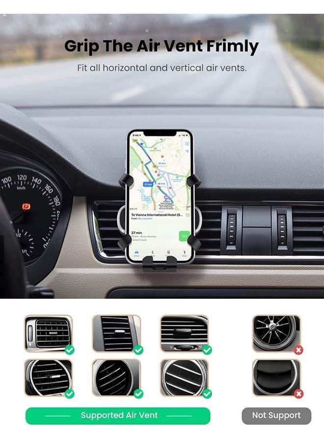UGREEN Car Phone Holder Air Vent Mount Gravity Auto Clamp Retractable Cradle Clip for iPhone 13 13 Mini 13 Pro 13 Pro Max 11 min pro max XR XS Samsung S20 S10 A71 A70 black