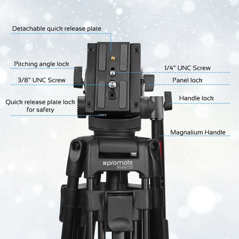 promate Professional Aluminum Video Tripod with Mid-Level Spreader