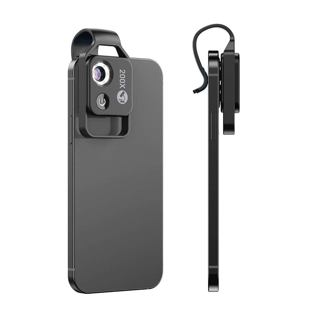 عدسة الزووم الإحترافية للموبايل 200X Phone Mini Pocket Microscope with LED Light/Universal Clip