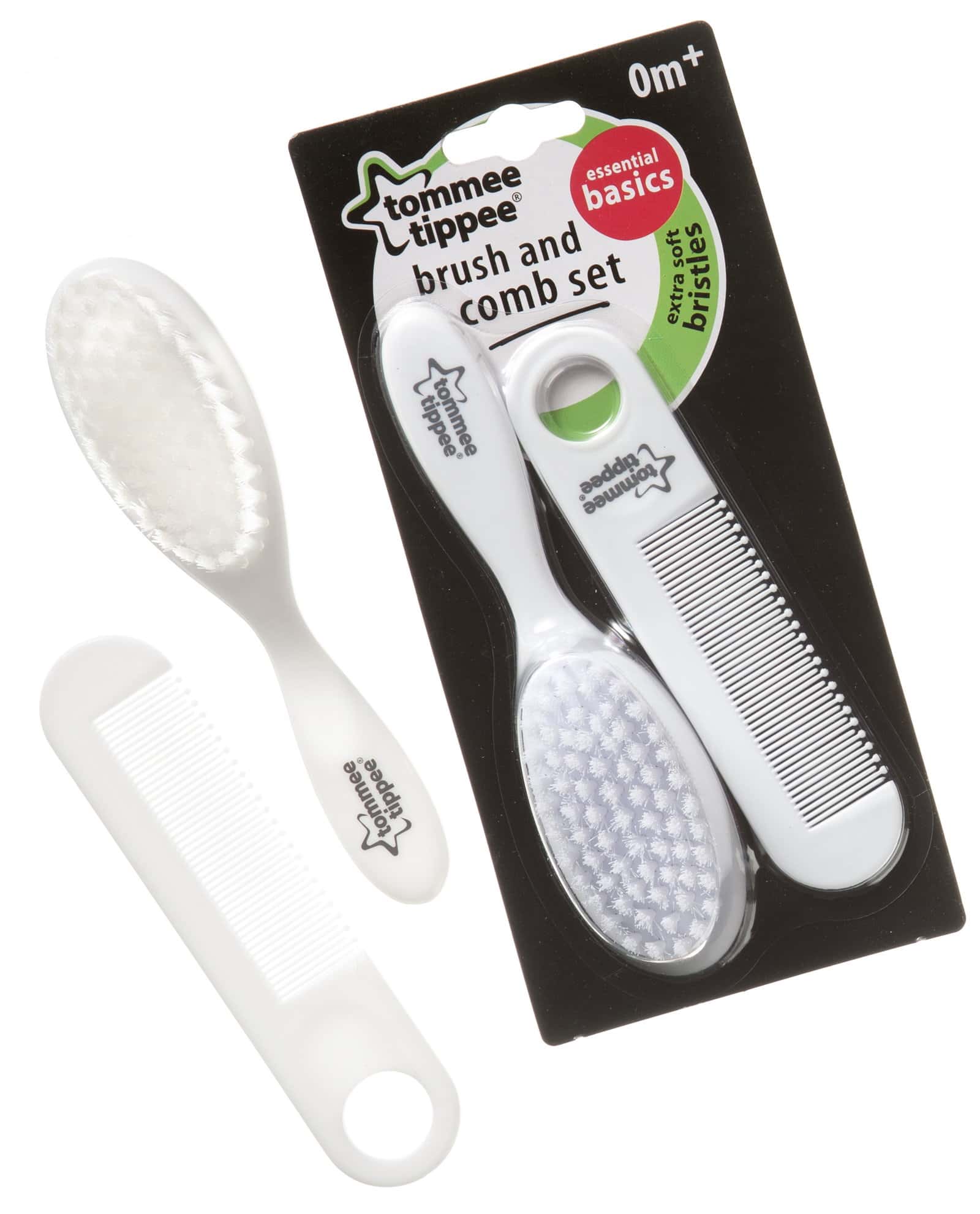 مشط وفرشاة شعر للأطفال بلاستيك ابيض Essentials Baby Brush and Comb - Tommee Tippee