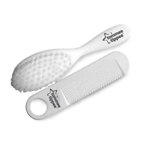 مشط وفرشاة شعر للأطفال بلاستيك ابيض Essentials Baby Brush and Comb - Tommee Tippee