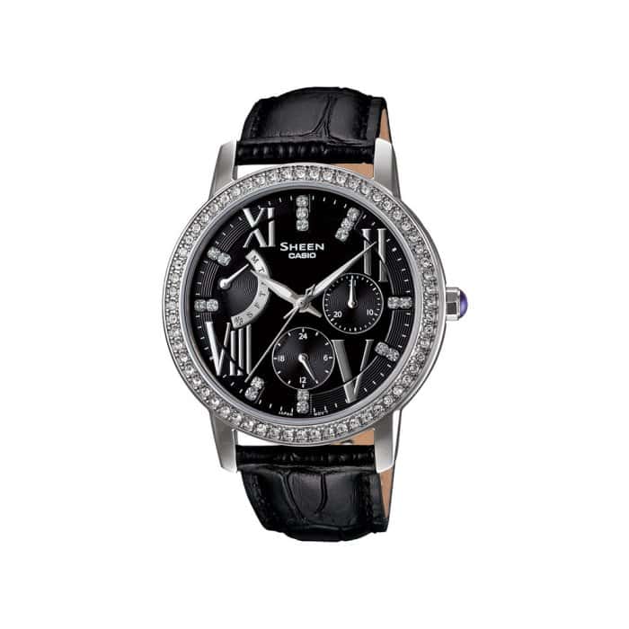 ساعة كاسيو شين نسائية أنالوغ جلد أسود Casio SHEEN Women Analog Watch SHE-3025L-1ADR