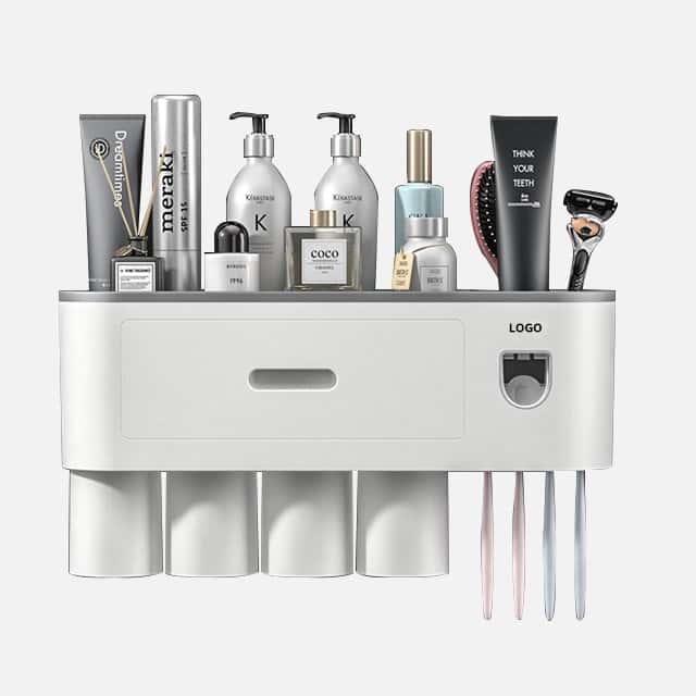 Toothbrush Holders, 4 Cups Toothbrush Holder Wall Mounted with Toothpaste Dispenser