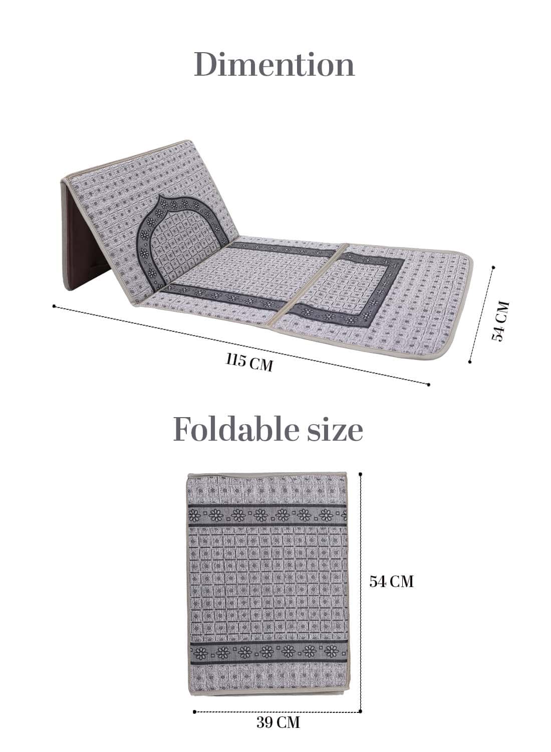 سجادة صلاة كرسي قابلة للطي نور رمادي NOOR-1 Foldable Prayer Mat and Backrest