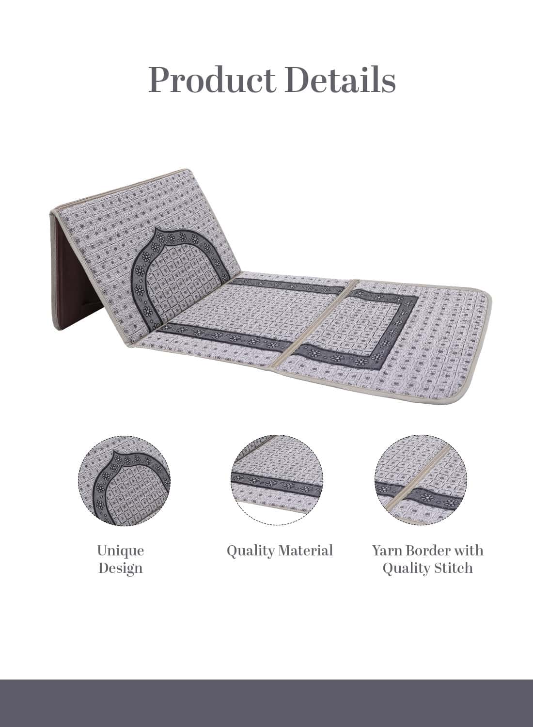 سجادة صلاة كرسي قابلة للطي نور رمادي NOOR-1 Foldable Prayer Mat and Backrest