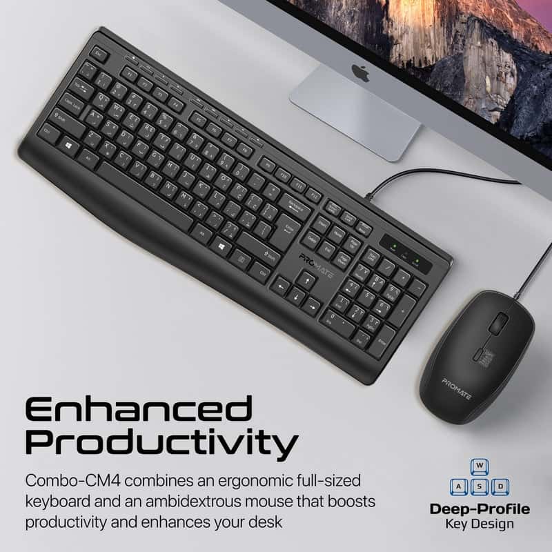 ماوس وكيبورد عربي انجليزي 2400 دي بي اي ErgoComfort Wired Keyboard with Media Keys and 2400 DPI Mouse