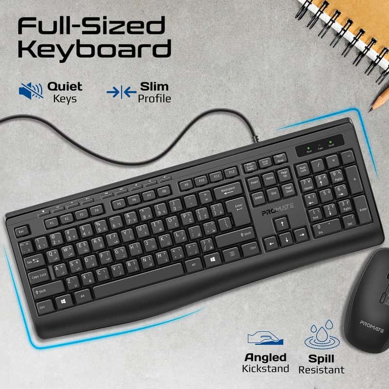 ماوس وكيبورد عربي انجليزي 2400 دي بي اي ErgoComfort Wired Keyboard with Media Keys and 2400 DPI Mouse