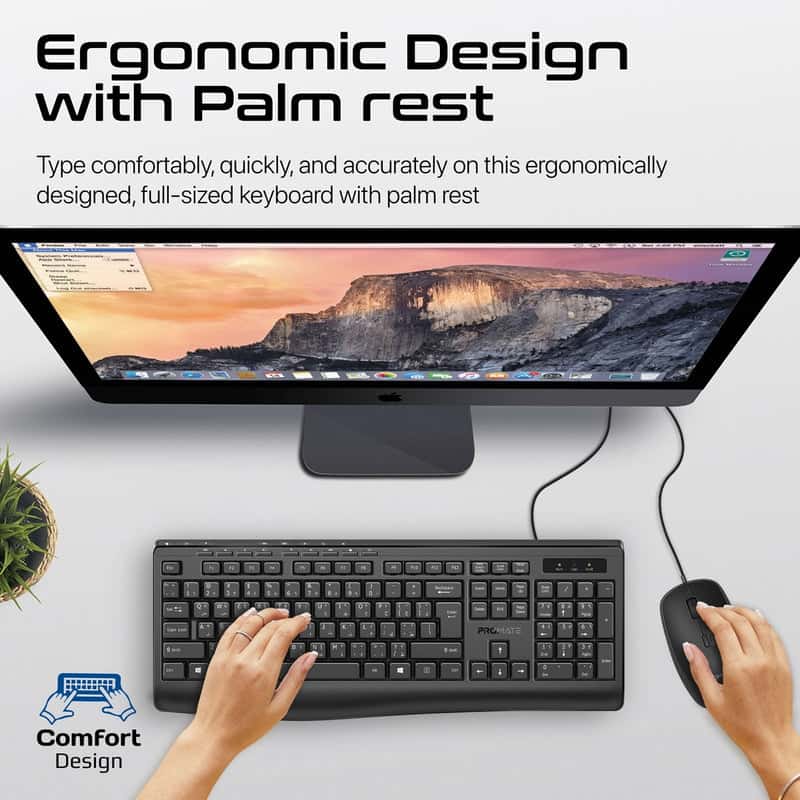 ماوس وكيبورد عربي انجليزي 2400 دي بي اي ErgoComfort Wired Keyboard with Media Keys and 2400 DPI Mouse