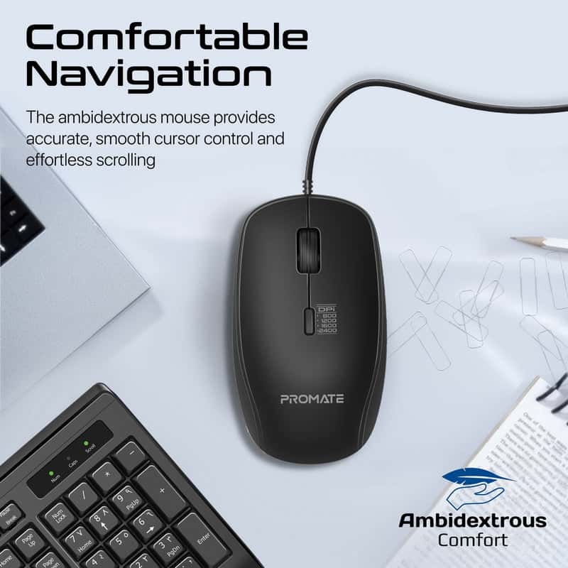 ماوس وكيبورد عربي انجليزي 2400 دي بي اي ErgoComfort Wired Keyboard with Media Keys and 2400 DPI Mouse