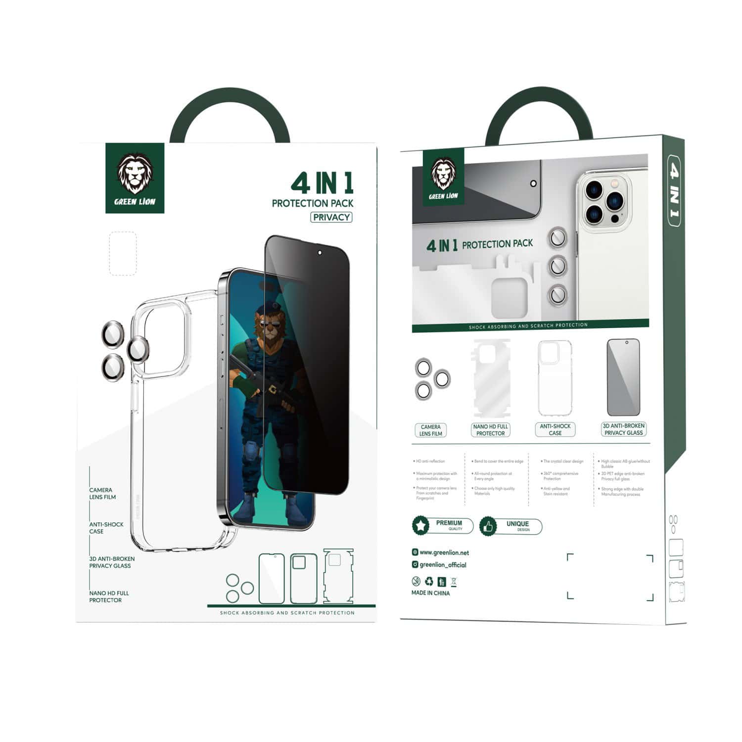 بكج حماية ايفون 14 برو ماكس بنفسجي جرين Green 4 in 1 360° Privacy Protection Pack for iPhone 14 Pro Max Purple