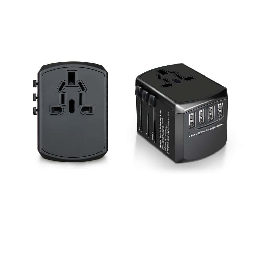 Green Universal Travel Adapter ( 4 USB Port ) 5V 4.5A - Black [ GNAD4USBBK ]