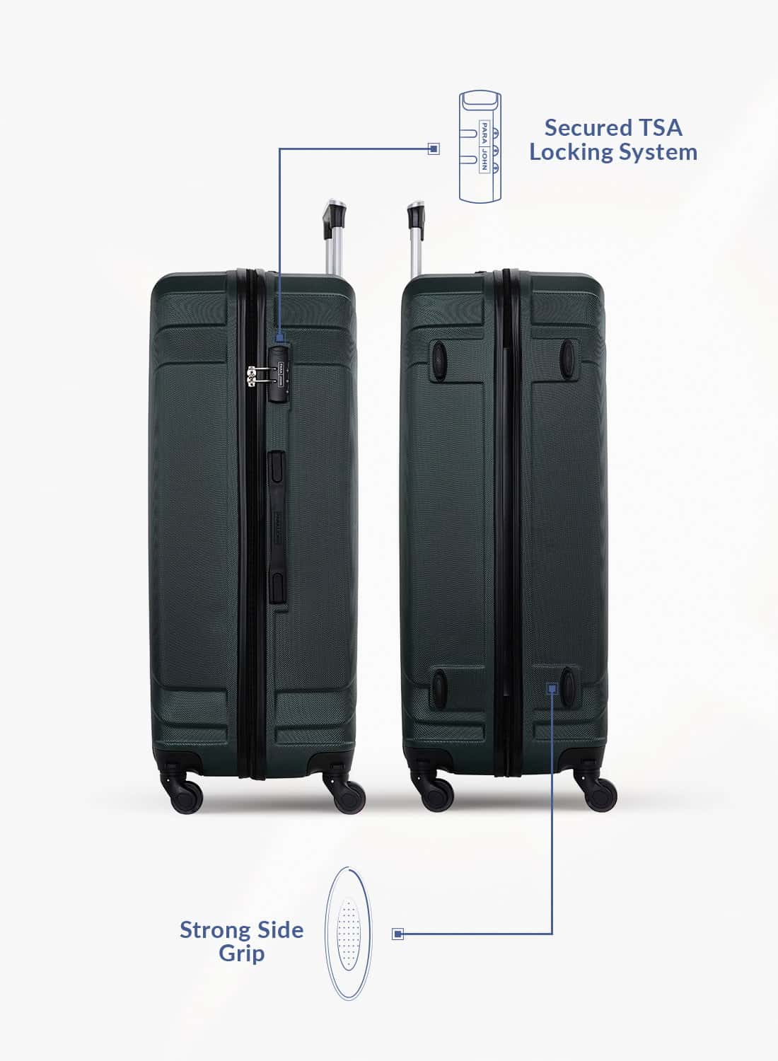 طقم شنط سفر 28/30/32 انش صلبة بارا جون 3 قطع مقلم زيتي PARA JOHN  Light wight Hard Side ABS Luggage Trolley