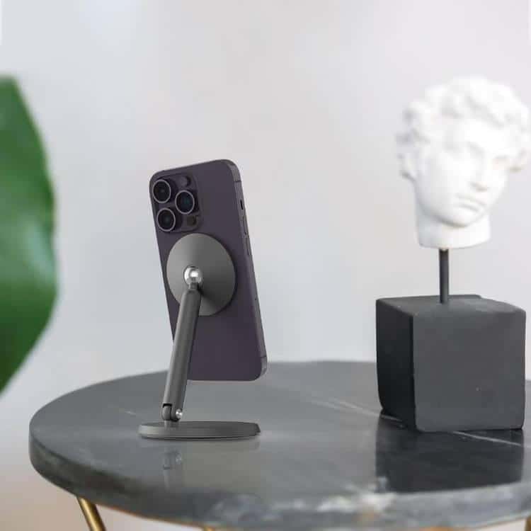 ستاند جوال لأجهزة ايفون مع قاعدة تثبيت مغناطيسية  بورولجي رمادي غامق  Powerology Desktop Acute Magsafe Phone Stand with 17*N5 Magnets Dark Grey
