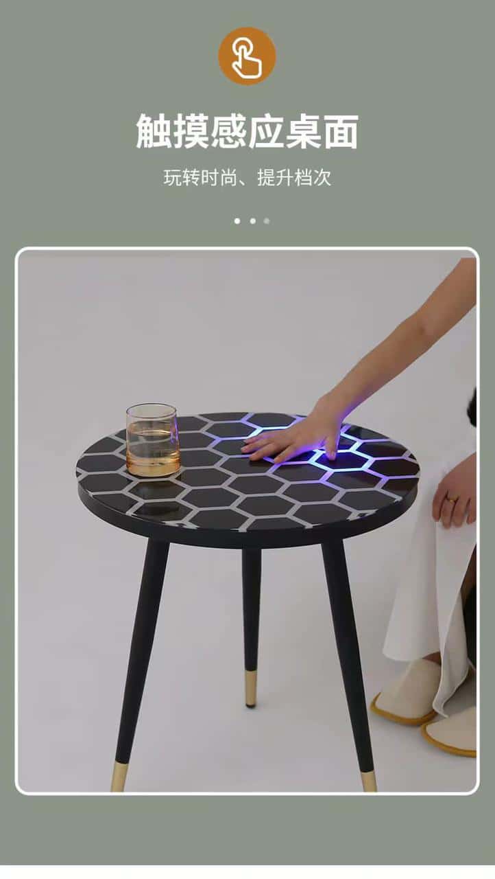 طاولة قهوة دائرية زجاجية مع إضاءة لمس Touch Sensitive Luminescent Coffee Table