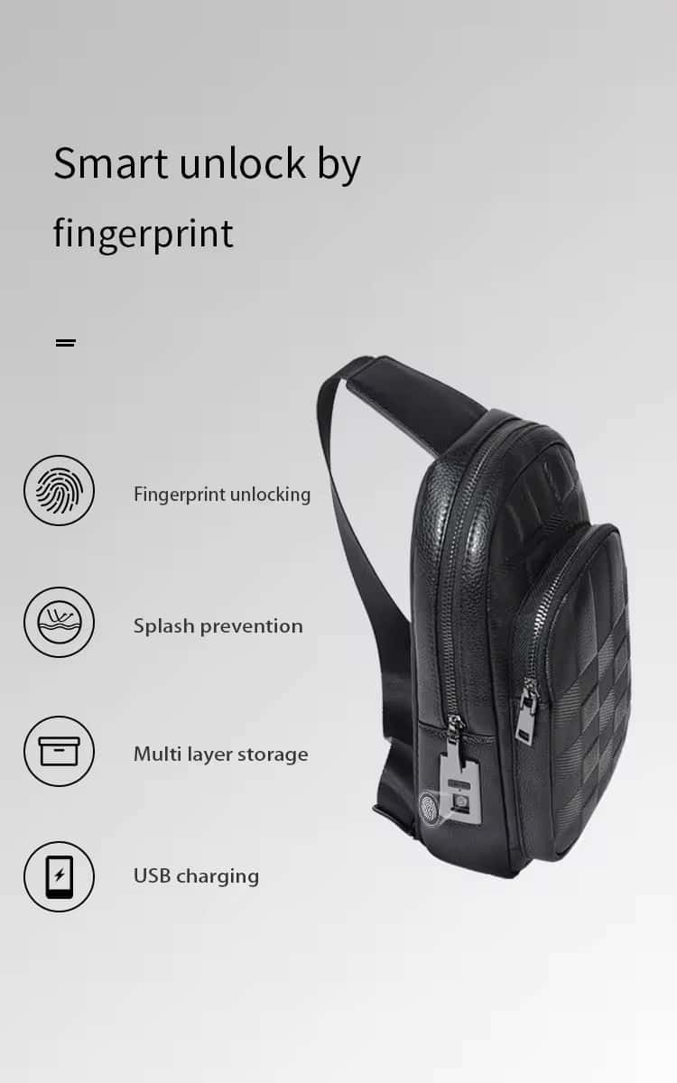 شنطة كتف رجالي جلد بالبصمة Anti theft Fingerprint Crossbody Bag