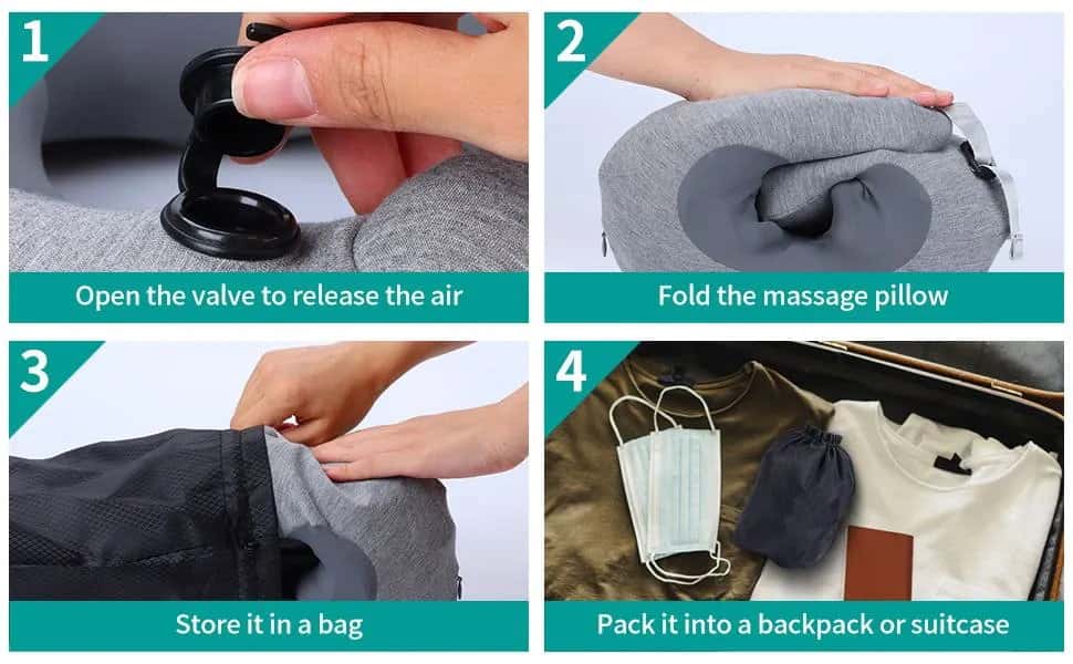 وسادة الرقبة قابلة للنفخ مع تقنية التدليك 1800 مللي أمبير Inflatable Neck Massage Pillow