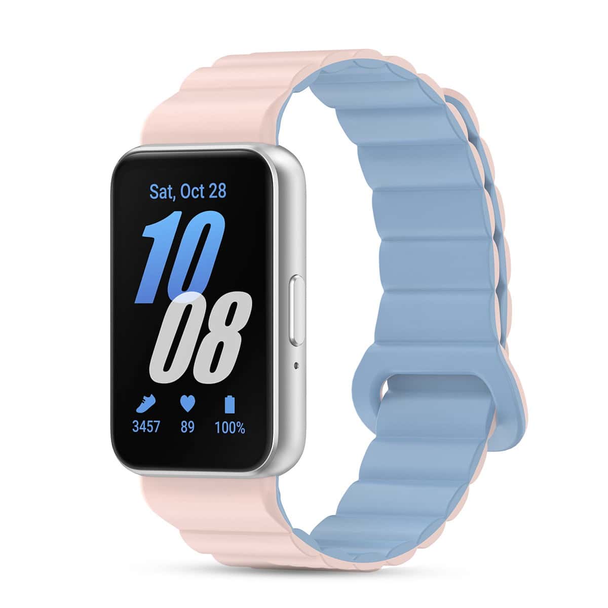 O Ozone Silicone Loop Magnetic Watch Band Compatible with Samsung Galaxy Fit 3, Soft Silicone Sport Fitness Strap Bracelet for Men Women, Breathable Replacement Band for Galaxy Fit3- Pink/blue