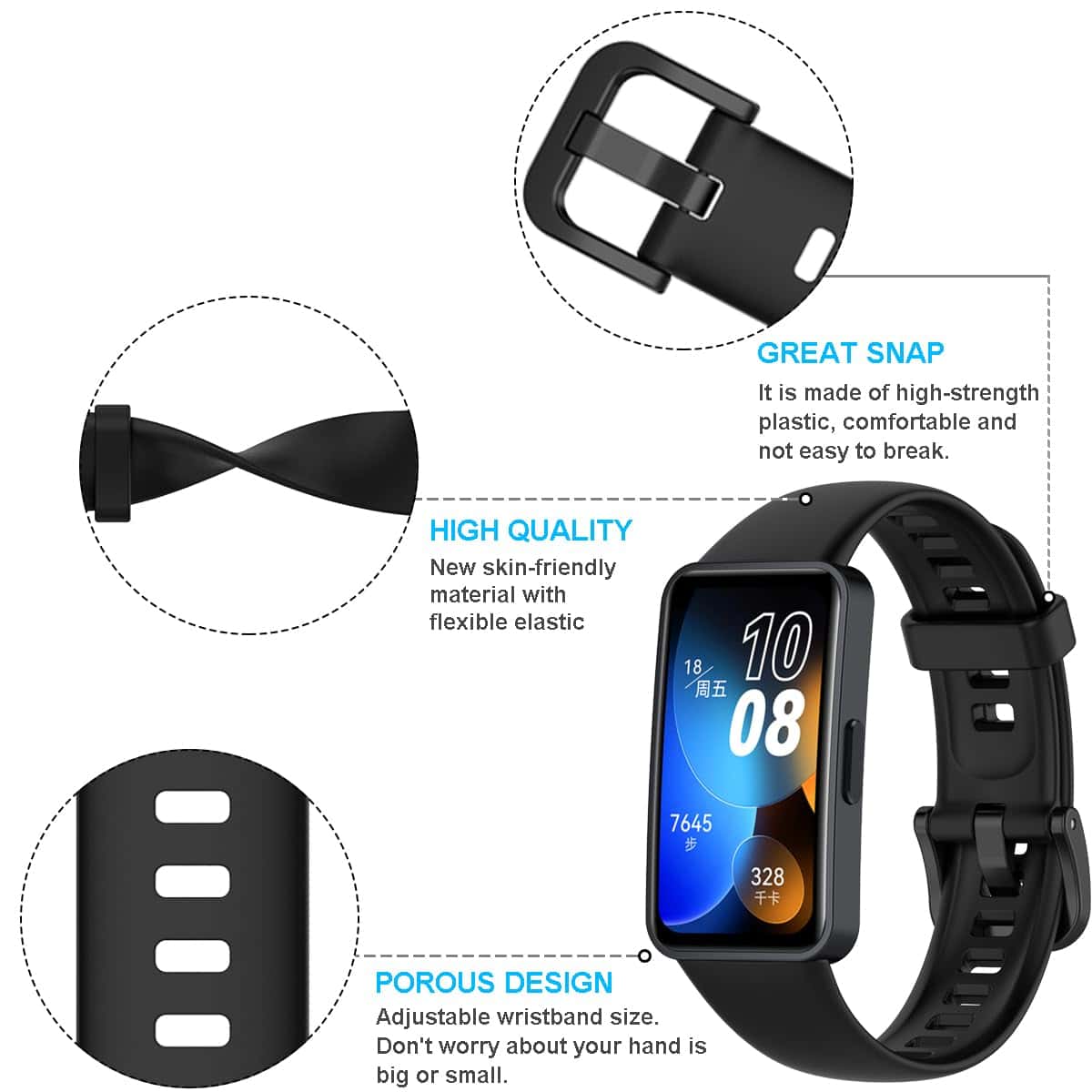 سوار ساعة هواوي باند 8+9 لون بيج من او زون O Ozone Silicone Straps Compatible with Huawei Band 8 Huawei Band 9 Soft Silicone Sport Replacement Band Bracelet Wristband Adjustable Strap with Clasp for Women Men Beige/ivory