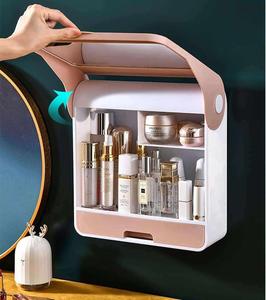 صندوق منظم مكياج مع مرايا مدمجة Cosmetic Storage Rack With Mirror
