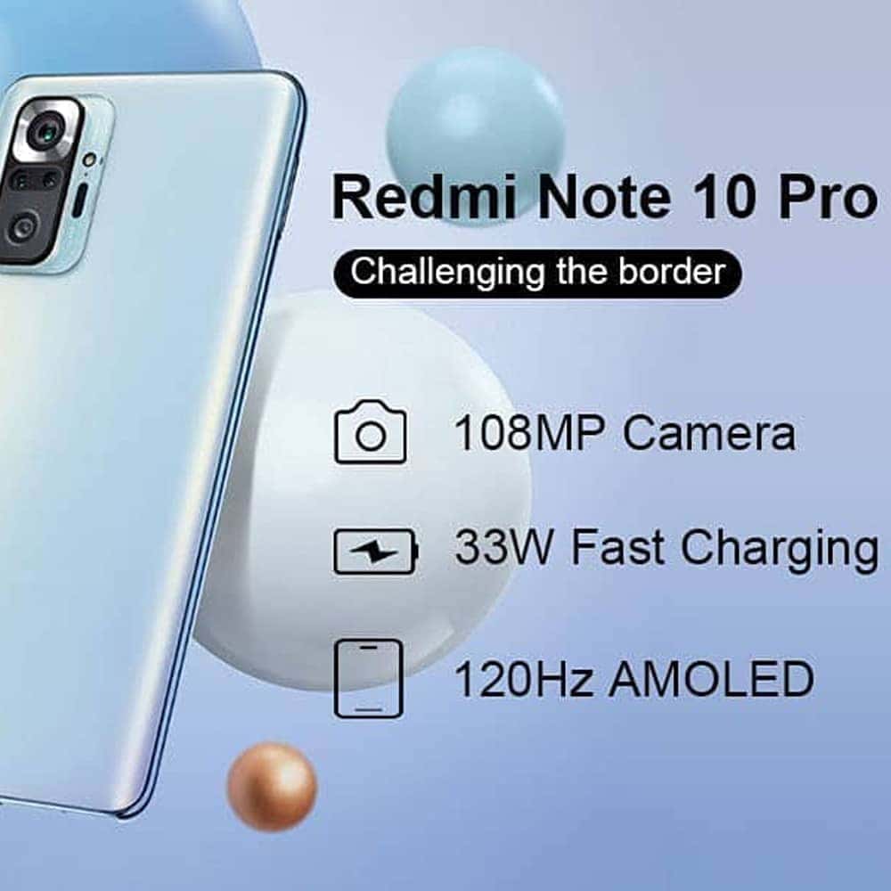 Xiaomi Redmi Note 10 Pro, 6.67" AMOLED Display, 6GB RAM, 128GB Storage, 33W Fast Charging, 108MP Camera, Snapdragon 732G, 5020mAh Battery, Glacier Blue