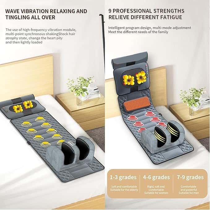 جهاز مساج للجسم كامل كهربائي مع 9 مستويات سرعة و 3 أوضاع توقيت Full Body Massage Mat with Heat